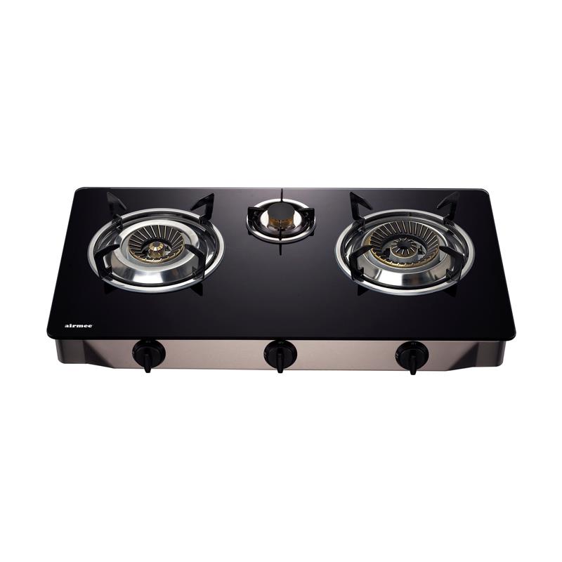 AM130909 COCINA DE GAS INOX CON CRISTAL TEMPLADO AIRMEC 3 FUEGOS